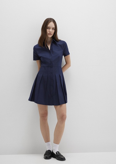  Mavi Lacivert Pileli Mini Elbise 1310762-82318