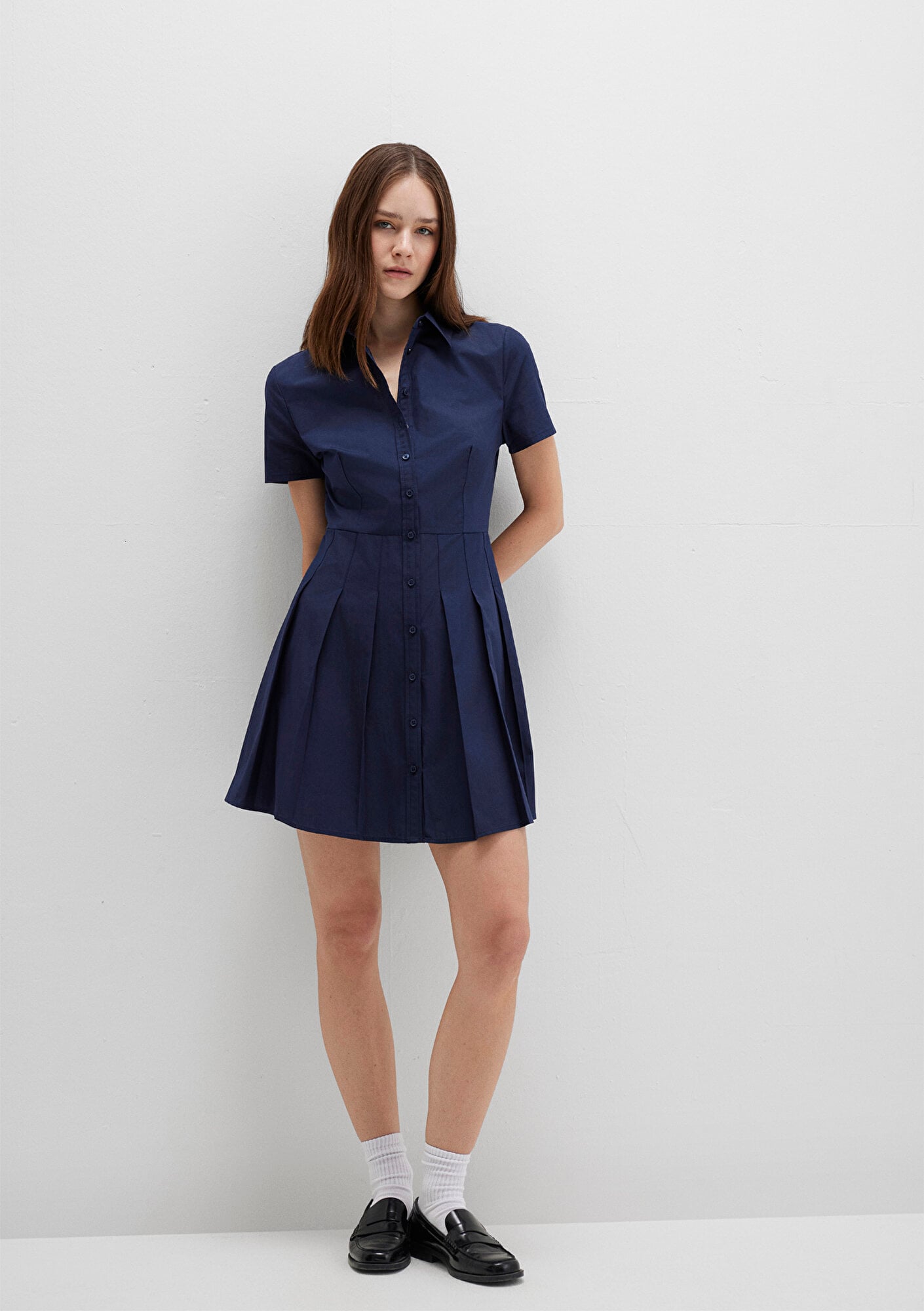  Mavi Lacivert Pileli Mini Elbise 1310762-82318