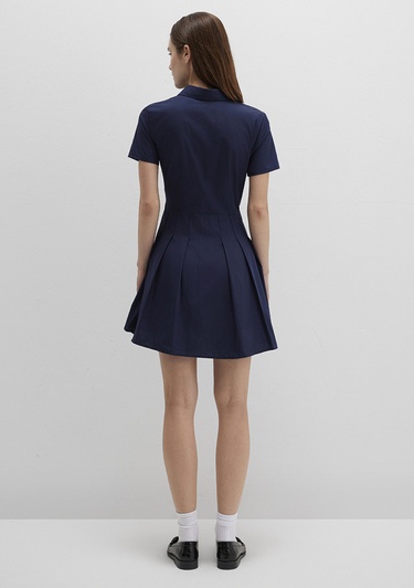  Mavi Lacivert Pileli Mini Elbise 1310762-82318