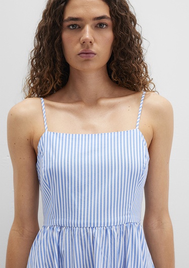  Mavi Fiyonk Detaylı Çizgili Mavi Elbise 1310795-86599