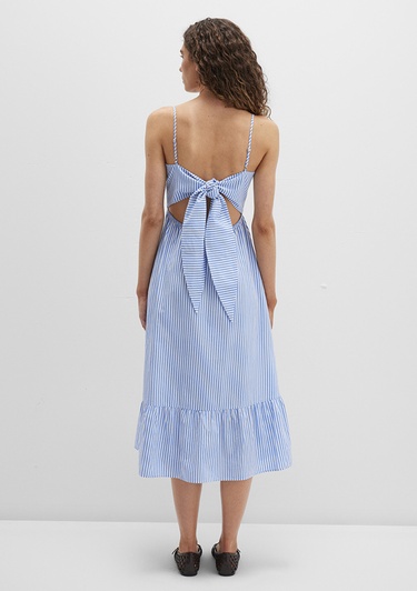  Mavi Fiyonk Detaylı Çizgili Mavi Elbise 1310795-86599