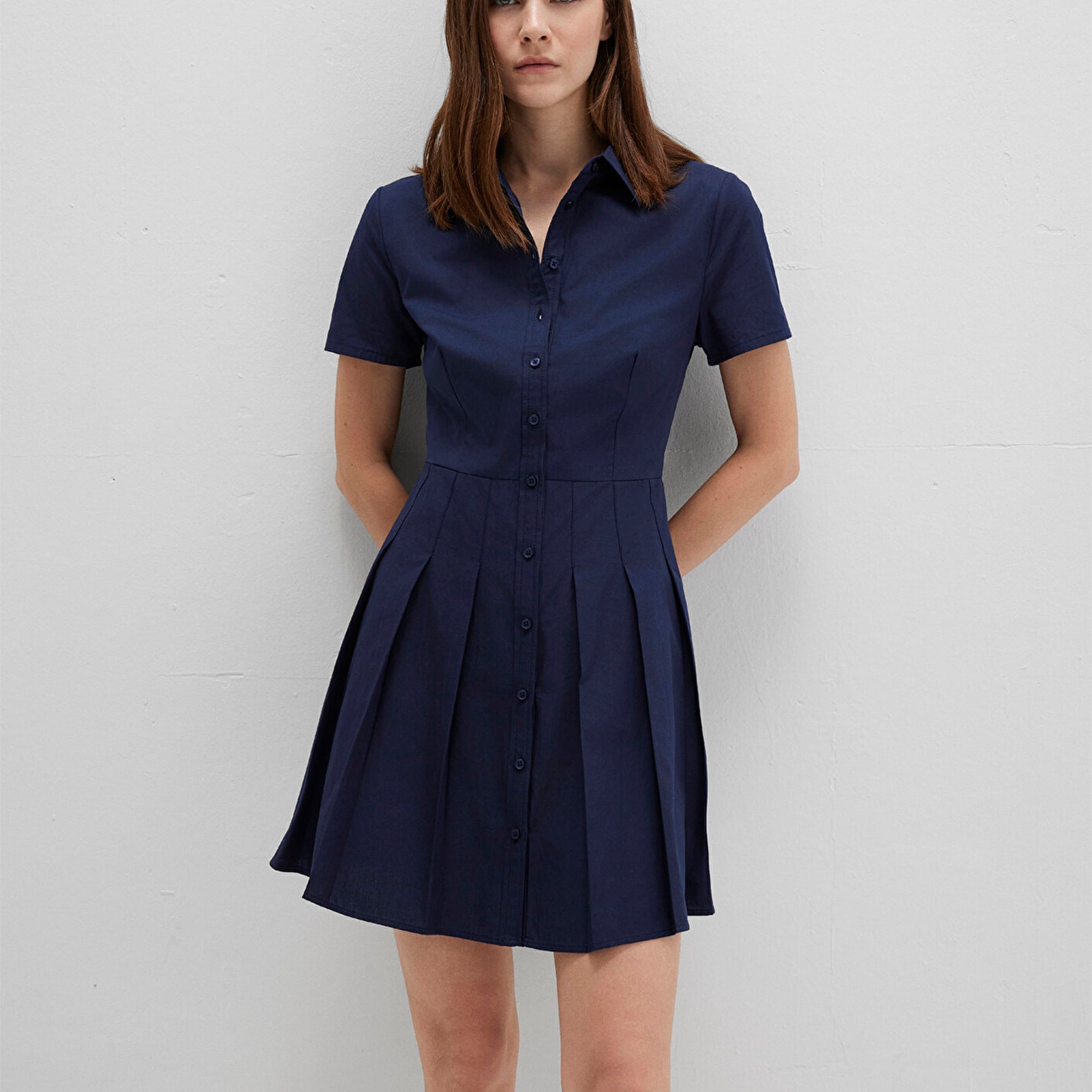 Mavi Lacivert Pileli Mini Elbise 1310762-82318