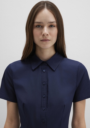  Mavi Lacivert Pileli Mini Elbise 1310762-82318