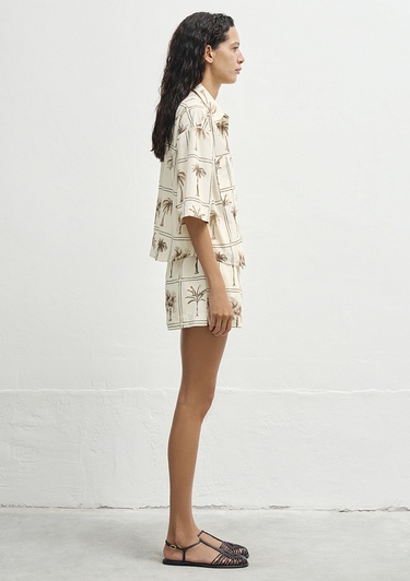  Mavi Palmiye Baskılı Gömlek Oversize / Geniş Kesim 1211309-91116