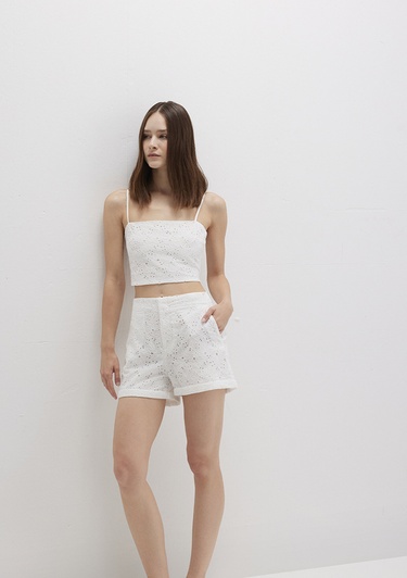  Mavi Fisto İşlemeli Beyaz Şort 1410236-70057