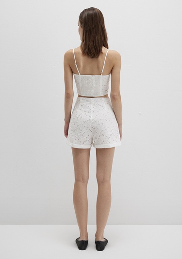  Mavi Fisto İşlemeli Beyaz Şort 1410236-70057