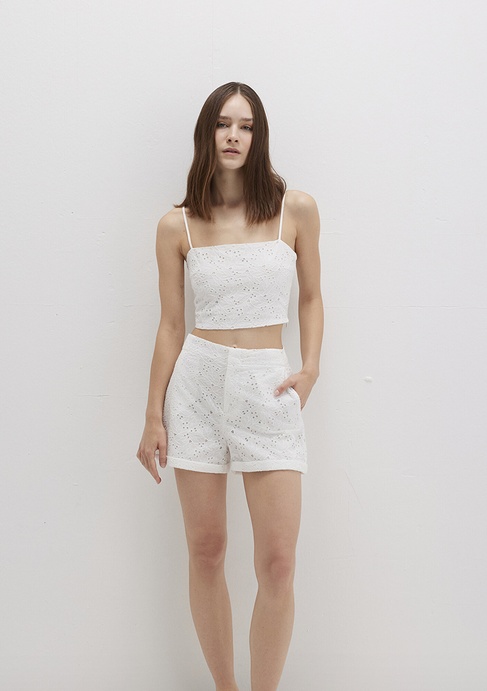  Mavi Fisto İşlemeli Beyaz Şort 1410236-70057