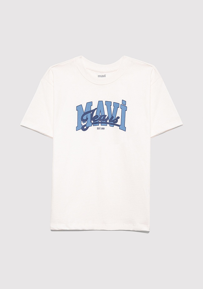  Mavi Mavi Jeans Baskılı Beyaz Tişört Loose Fit / Bol Rahat Kesim 6610373-70057