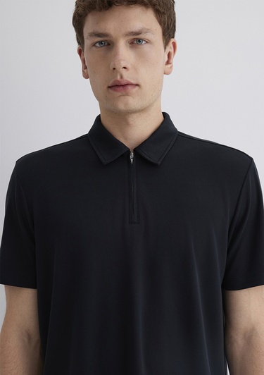 Mavi Yarı Fermuarlı Siyah Polo Tişört Regular Fit / Normal Kesim 0613007-900
