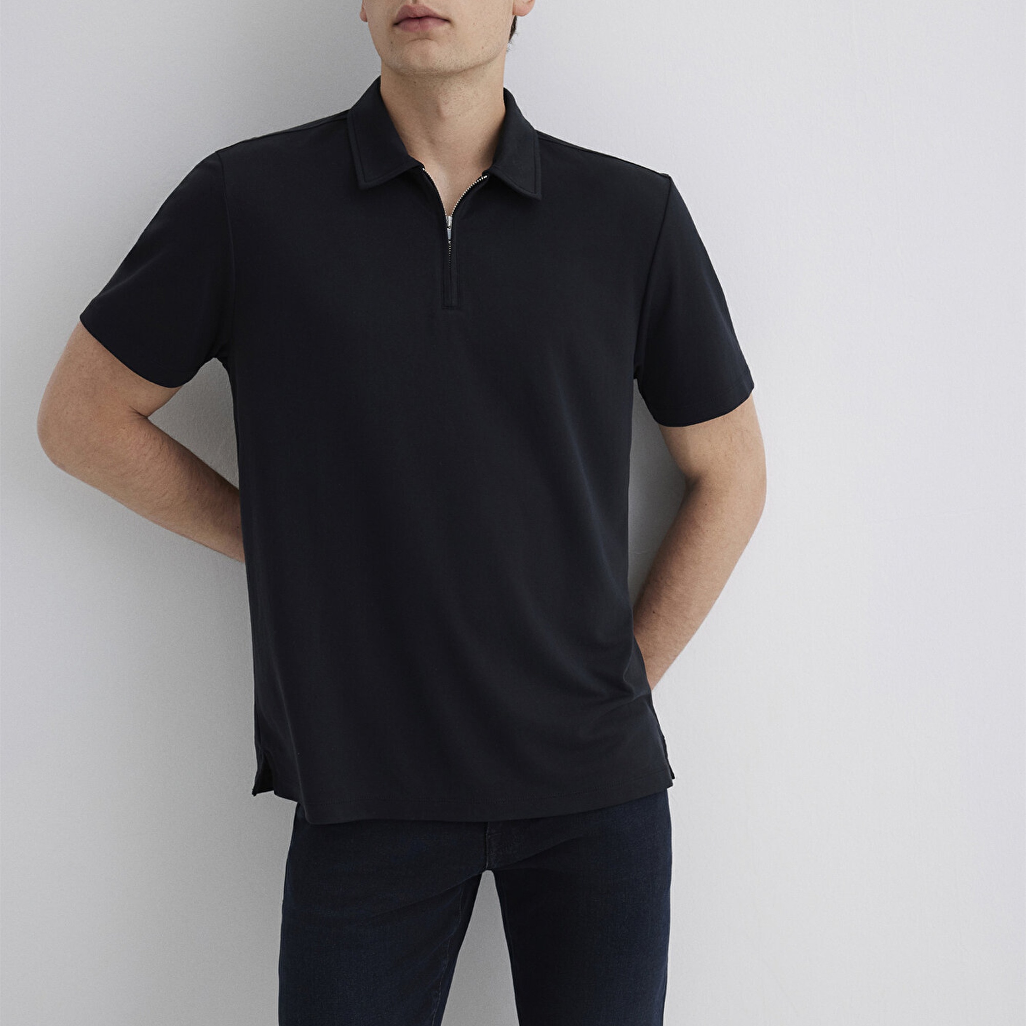 Mavi Yarı Fermuarlı Siyah Polo Tişört Regular Fit / Normal Kesim 0613007-900