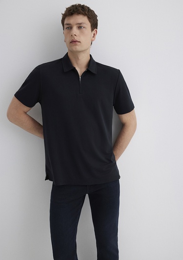  Mavi Yarı Fermuarlı Siyah Polo Tişört Regular Fit / Normal Kesim 0613007-900
