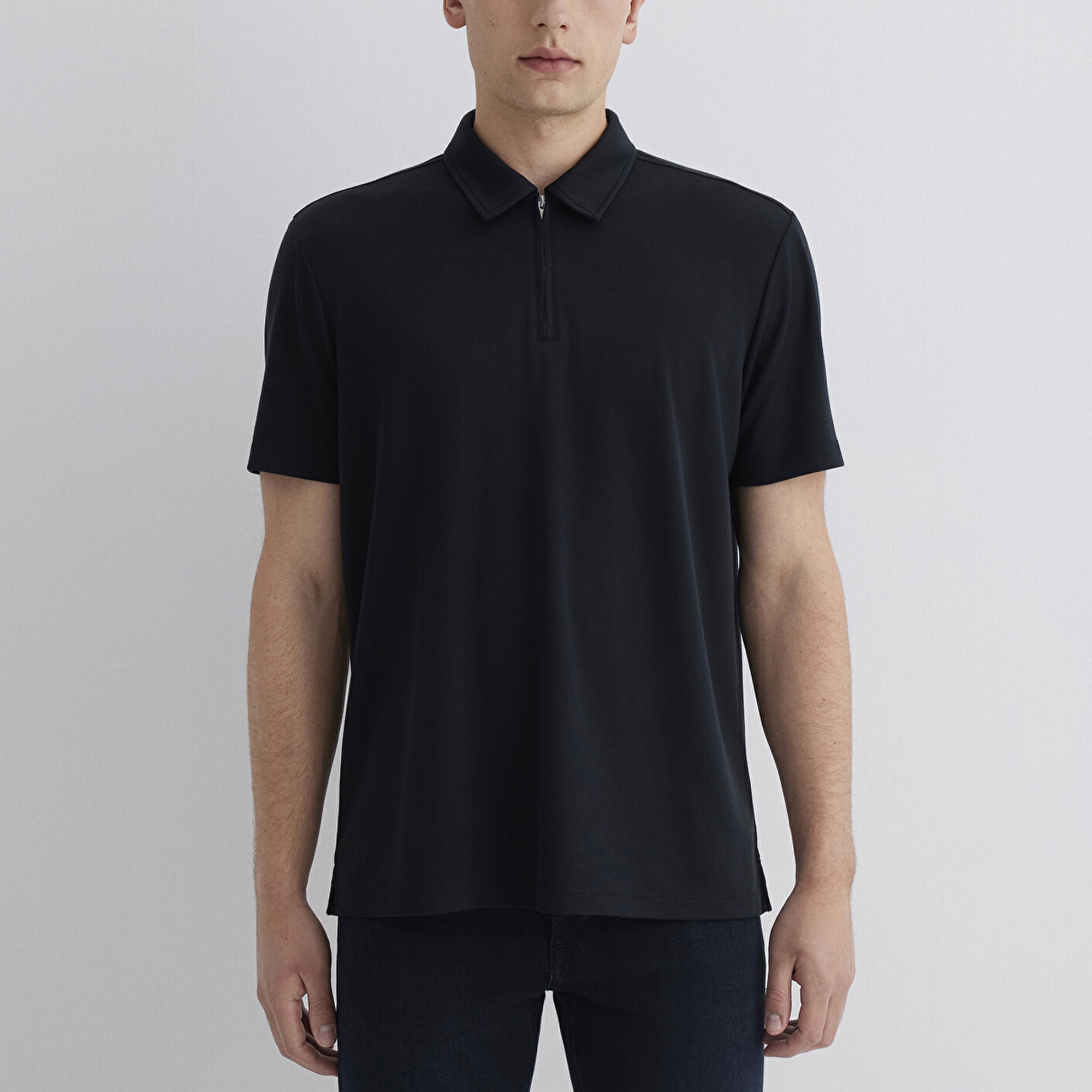 Mavi Yarı Fermuarlı Siyah Polo Tişört Regular Fit / Normal Kesim 0613007-900