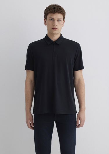  Mavi Yarı Fermuarlı Siyah Polo Tişört Regular Fit / Normal Kesim 0613007-900