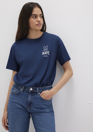  Mavi Mavi Logo Baskılı Lacivert Tişört Loose Fit / Bol Rahat Kesim 1613467-70488