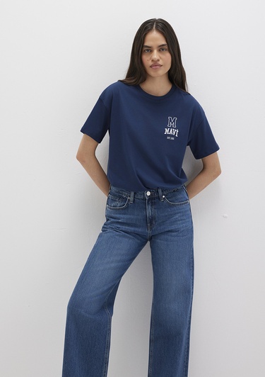  Mavi Mavi Logo Baskılı Lacivert Tişört Loose Fit / Bol Rahat Kesim 1613467-70488