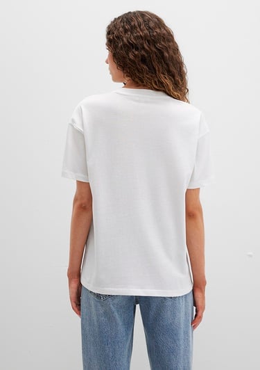  Mavi Mavi Logo Nakışlı Beyaz Tişört Loose Fit / Bol Rahat Kesim 1613467-70057