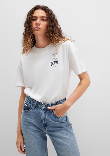  Mavi Mavi Logo Nakışlı Beyaz Tişört Loose Fit / Bol Rahat Kesim 1613467-70057