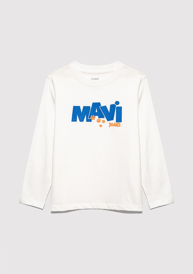  Mavi Mavi Pati Baskılı Ekru Tişört Regular Fit / Normal Kesim 7610362-70057