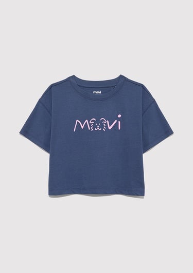  Mavi Mavi Köpek Baskılı Lacivert Tişört Loose Fit / Bol Rahat Kesim 7610363-87737