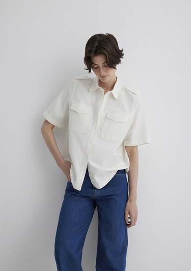  Mavi Ekru Gömlek Loose Fit / Bol Rahat Kesim 1211266-70057