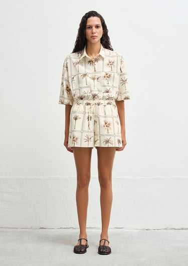  Mavi Palmiye Baskılı Şort 1410232-91116