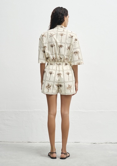  Mavi Palmiye Baskılı Şort 1410232-91116