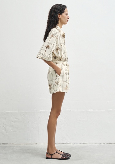  Mavi Palmiye Baskılı Şort 1410232-91116