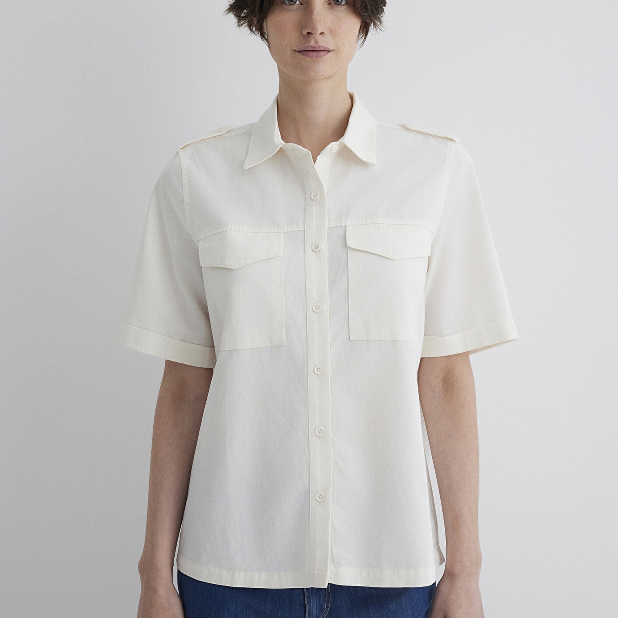 Mavi Ekru Gömlek Loose Fit / Bol Rahat Kesim 1211266-70057