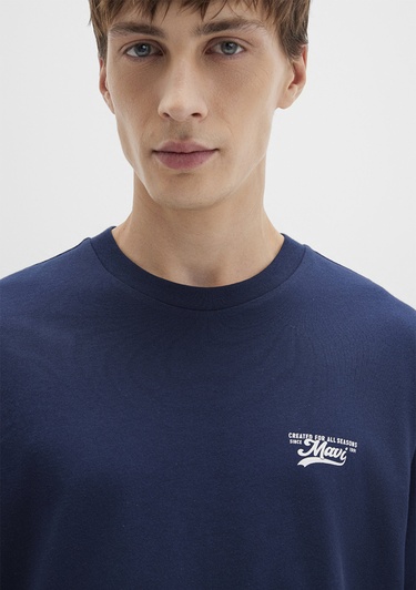  Mavi Mavi Baskılı Lacivert Tişört Loose Fit / Bol Rahat Kesim 0612840-70497
