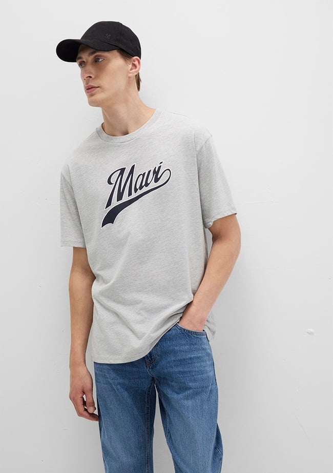  Mavi Mavi Logo Baskılı Gri Tişört Loose Fit / Bol Rahat Kesim 0613023-80018