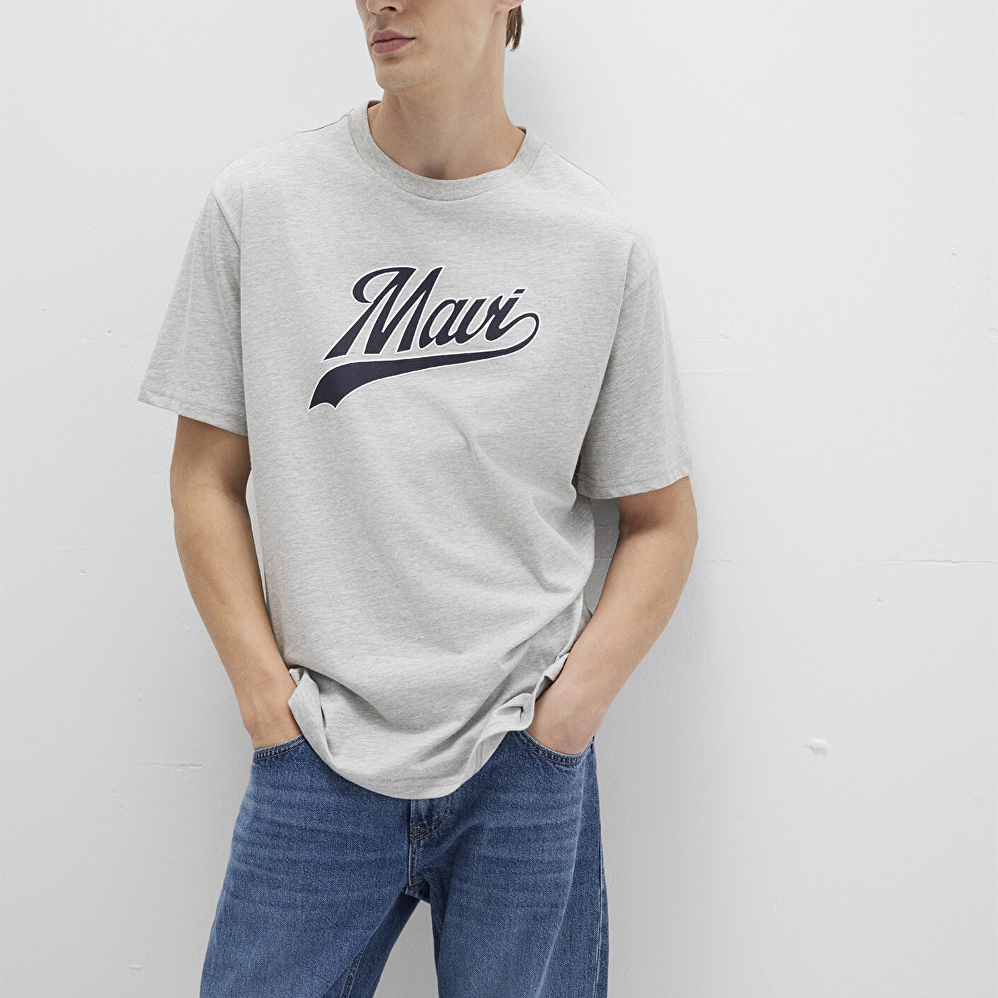 Mavi Mavi Logo Baskılı Gri Tişört Loose Fit / Bol Rahat Kesim 0613023-80018