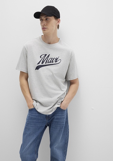  Mavi Mavi Logo Baskılı Gri Tişört Loose Fit / Bol Rahat Kesim 0613023-80018