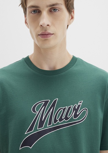 Mavi Mavi Logo Baskılı Yeşil Tişört Loose Fit / Bol Rahat Kesim 0613023-71874