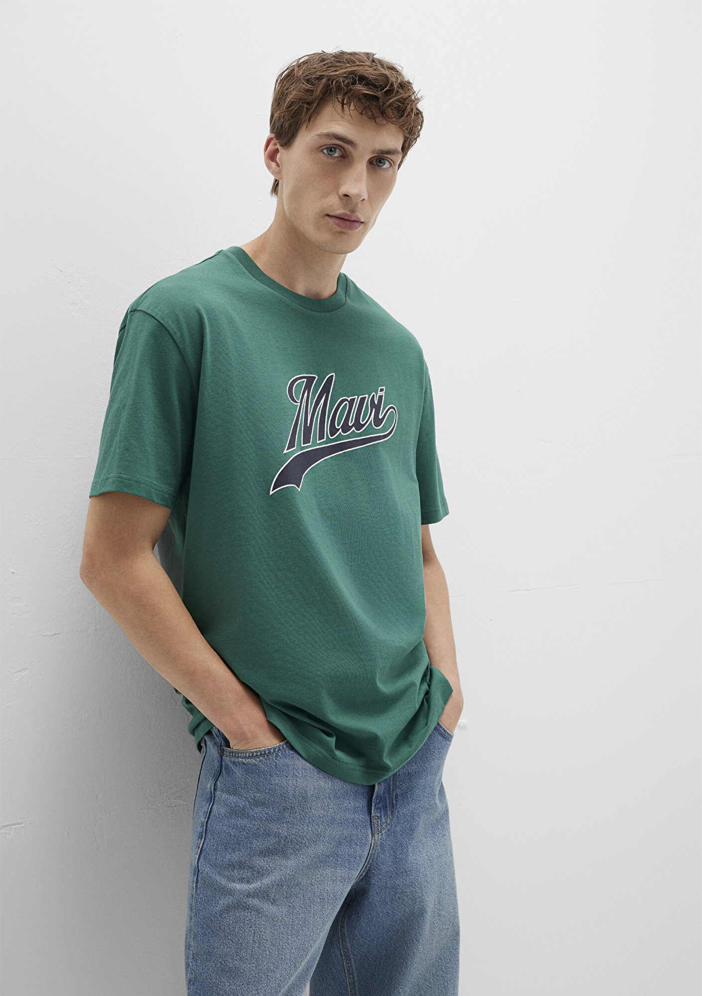  Mavi Mavi Logo Baskılı Yeşil Tişört Loose Fit / Bol Rahat Kesim 0613023-71874