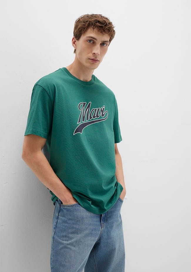  Mavi Mavi Logo Baskılı Yeşil Tişört Loose Fit / Bol Rahat Kesim 0613023-71874