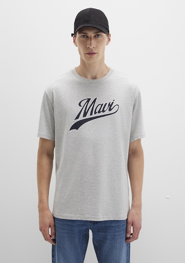  Mavi Mavi Logo Baskılı Gri Tişört Loose Fit / Bol Rahat Kesim 0613023-80018