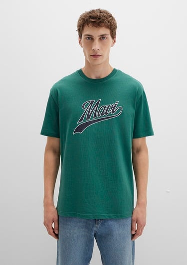  Mavi Mavi Logo Baskılı Yeşil Tişört Loose Fit / Bol Rahat Kesim 0613023-71874