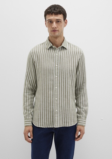  Mavi Çizgili Yeşil Gömlek Slim Fit / Dar Kesim 0211698-91114