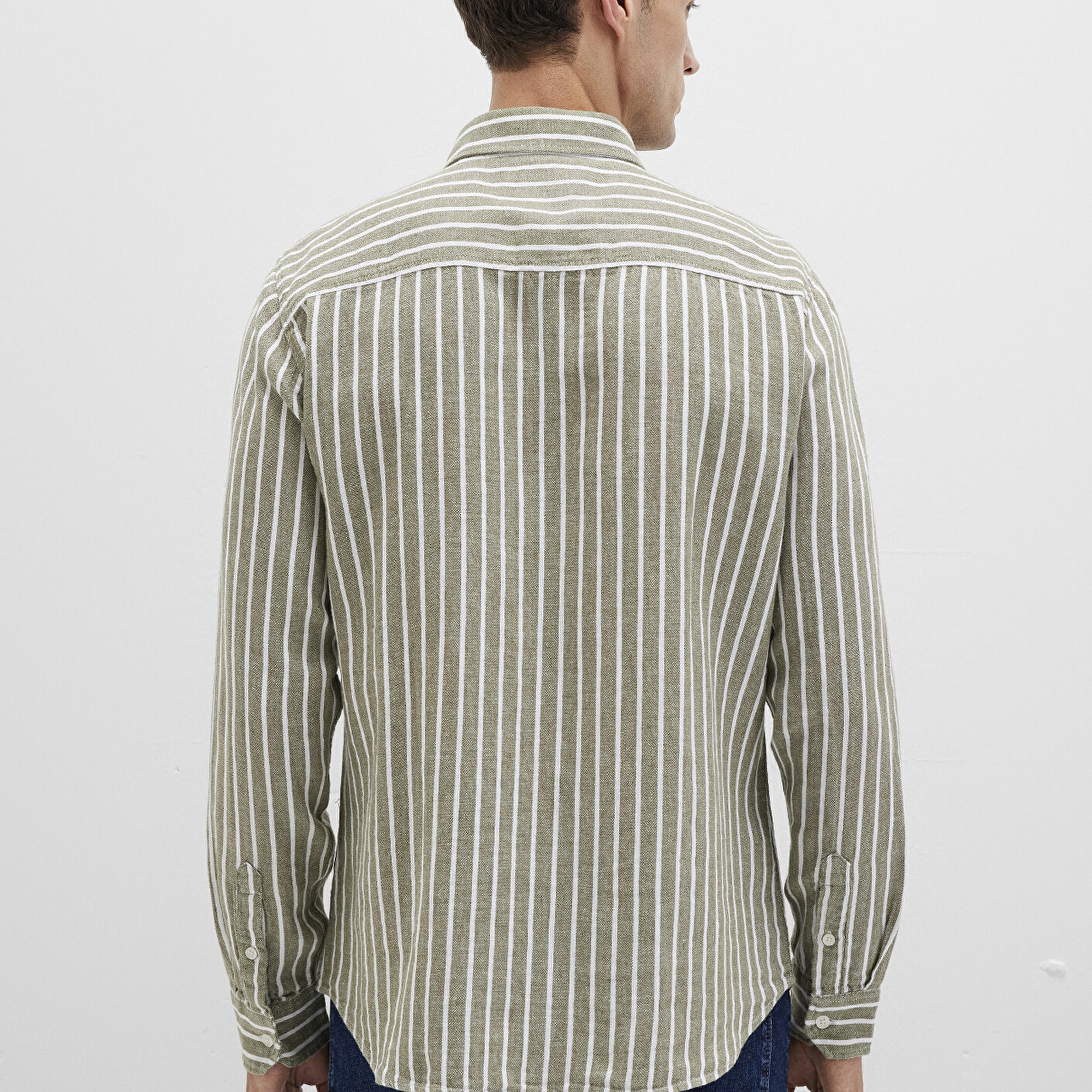 Mavi Çizgili Yeşil Gömlek Slim Fit / Dar Kesim 0211698-91114