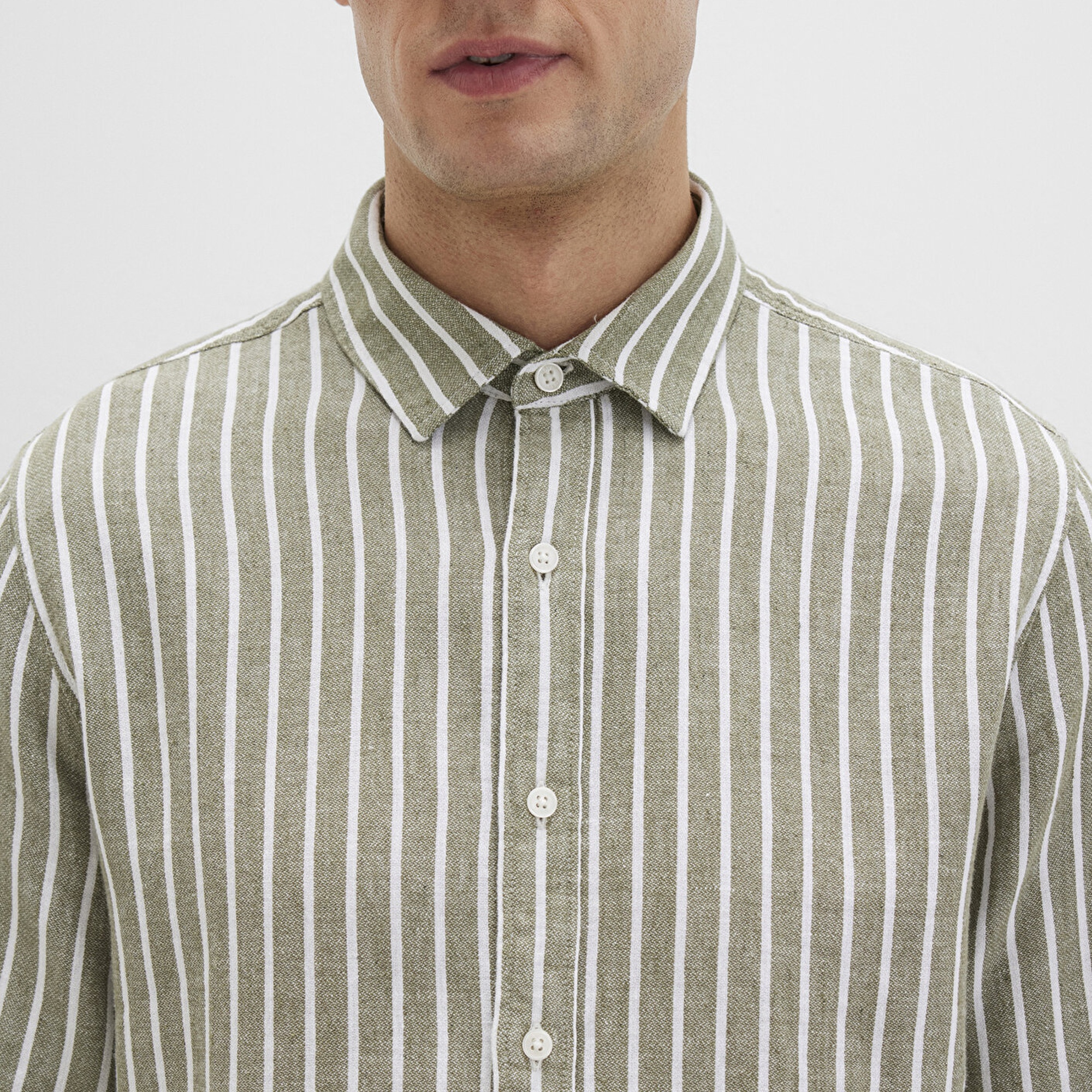 Mavi Çizgili Yeşil Gömlek Slim Fit / Dar Kesim 0211698-91114