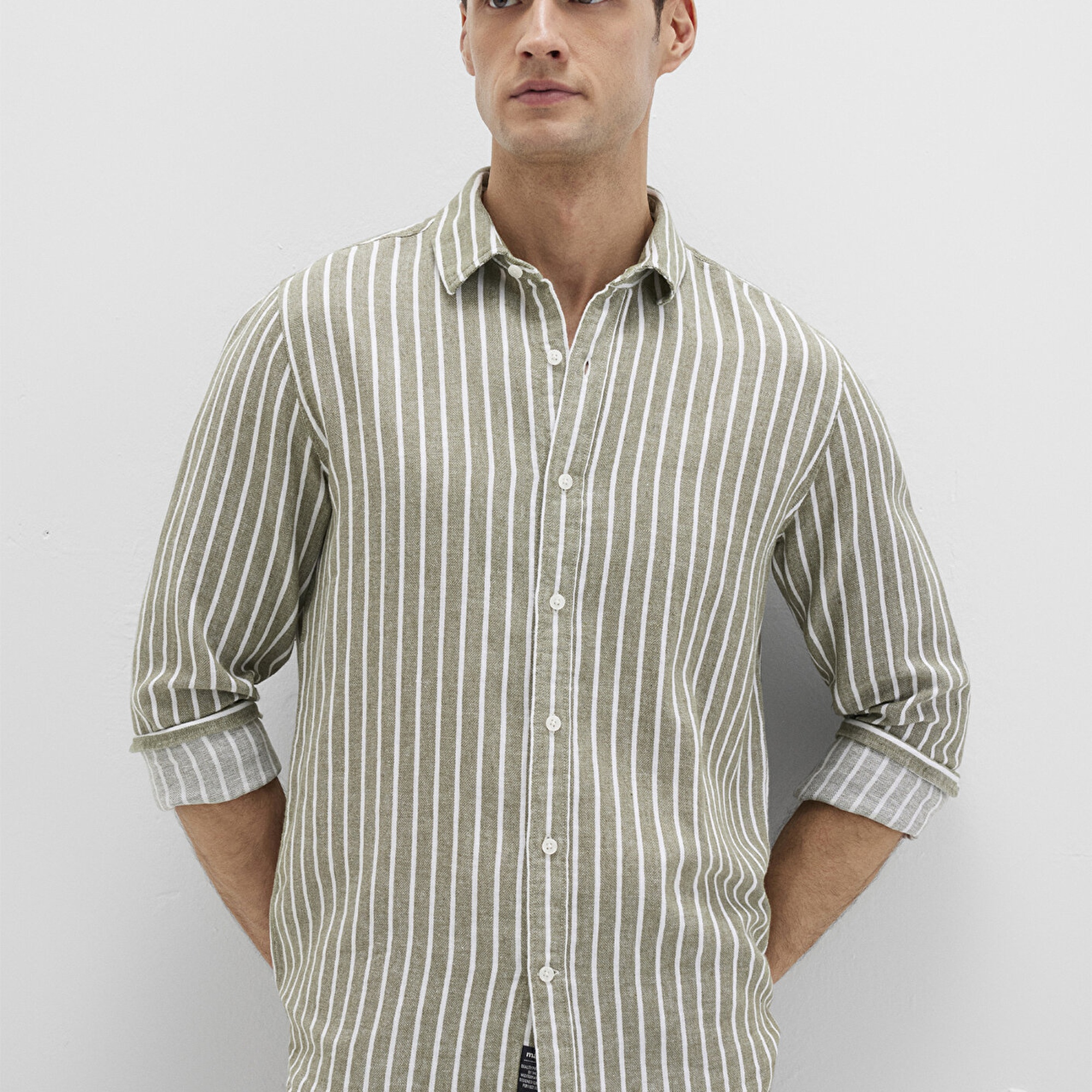 Mavi Çizgili Yeşil Gömlek Slim Fit / Dar Kesim 0211698-91114