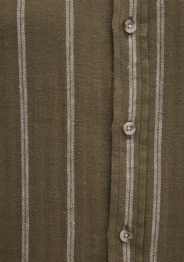  Mavi Keten Karışımlı Çizgili Haki Gömlek Regular Fit / Normal Kesim 0211730-91111