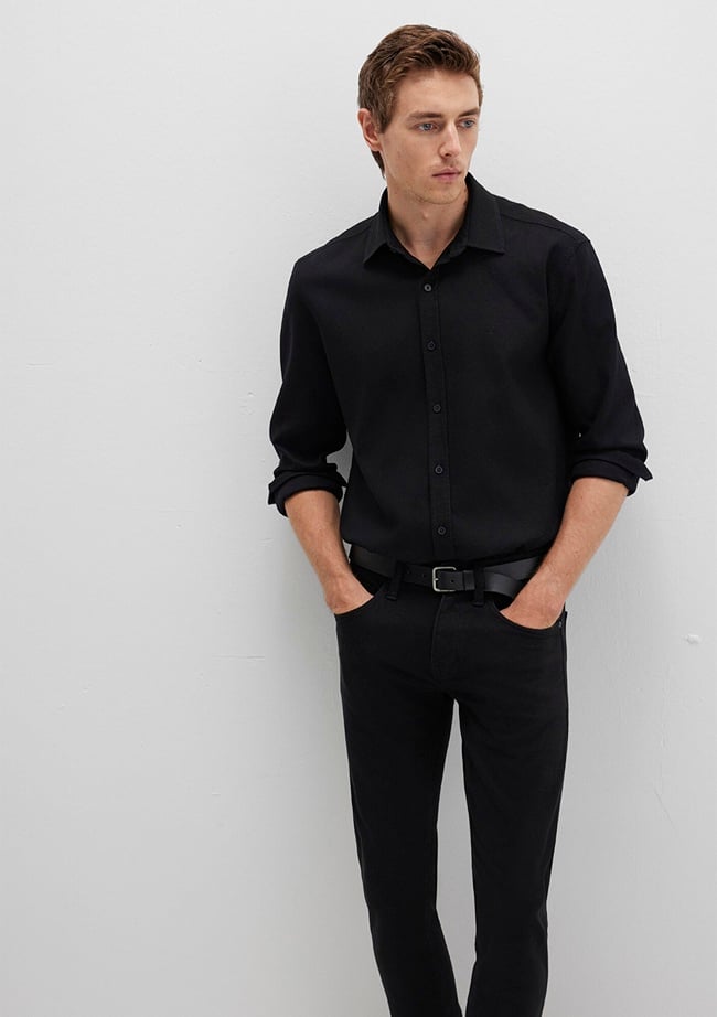  Mavi Siyah Gömlek Slim Fit / Dar Kesim 0211656-900