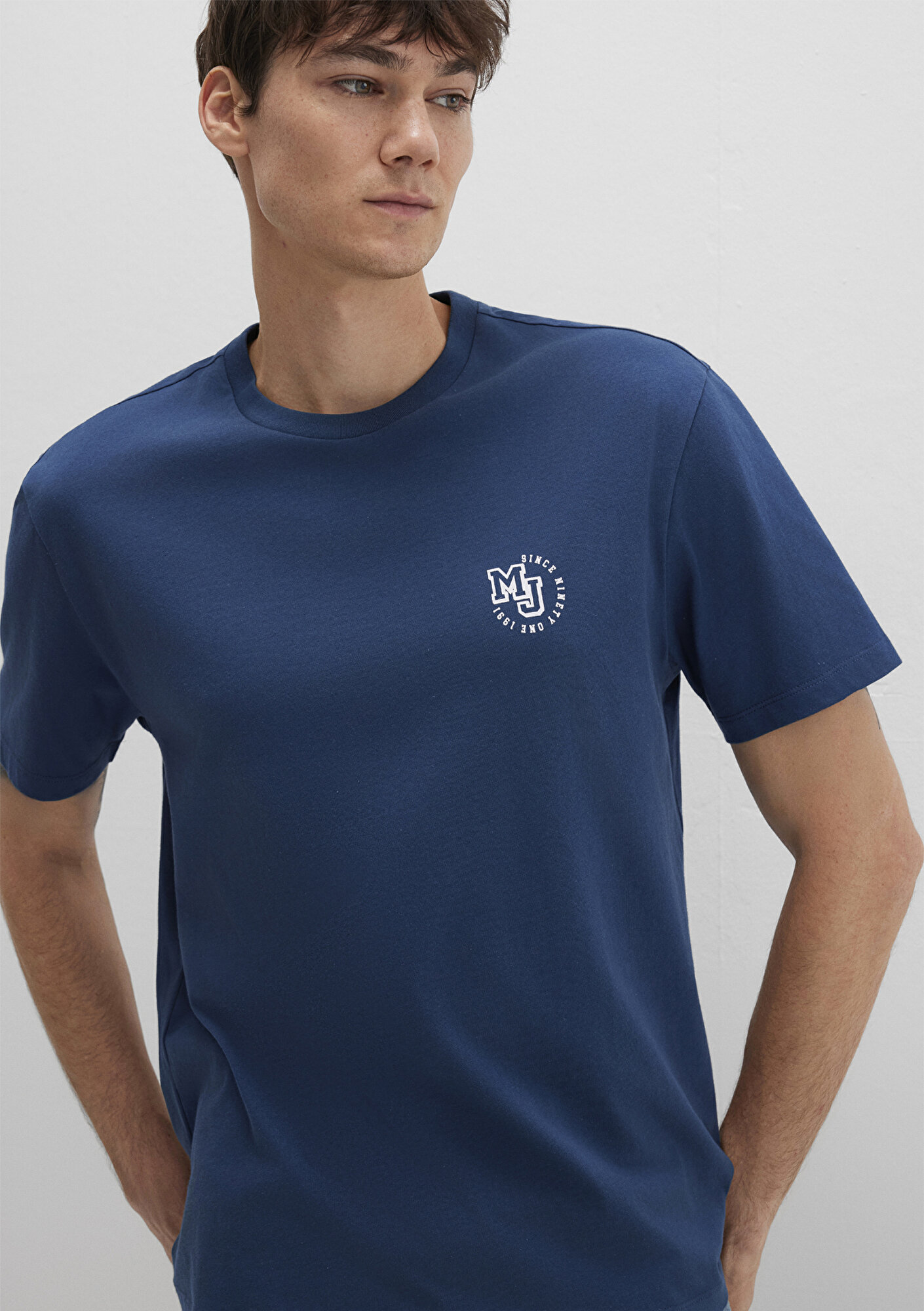  Mavi MJ Logo Baskılı Lacivert Tişört Loose Fit / Bol Rahat Kesim 0612839-89287