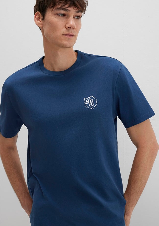  Mavi MJ Logo Baskılı Lacivert Tişört Loose Fit / Bol Rahat Kesim 0612839-89287