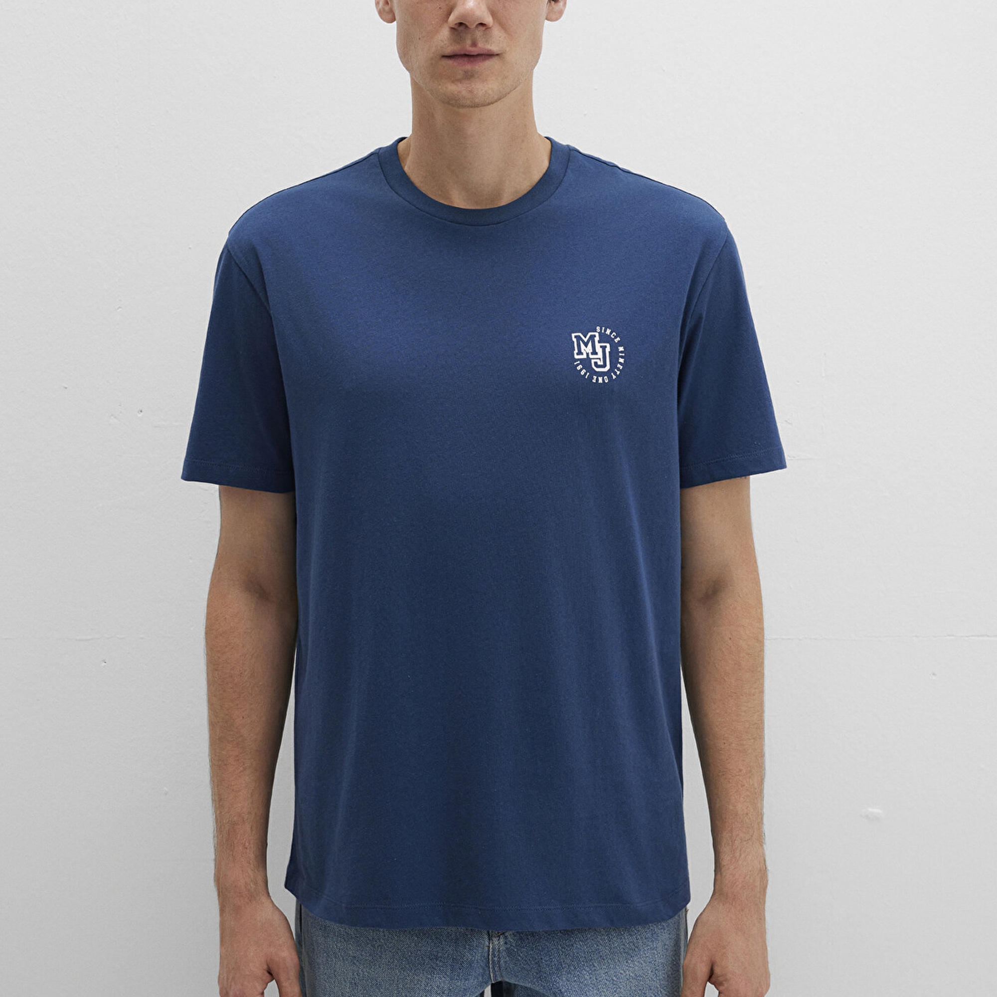 Mavi MJ Logo Baskılı Lacivert Tişört Loose Fit / Bol Rahat Kesim 0612839-89287