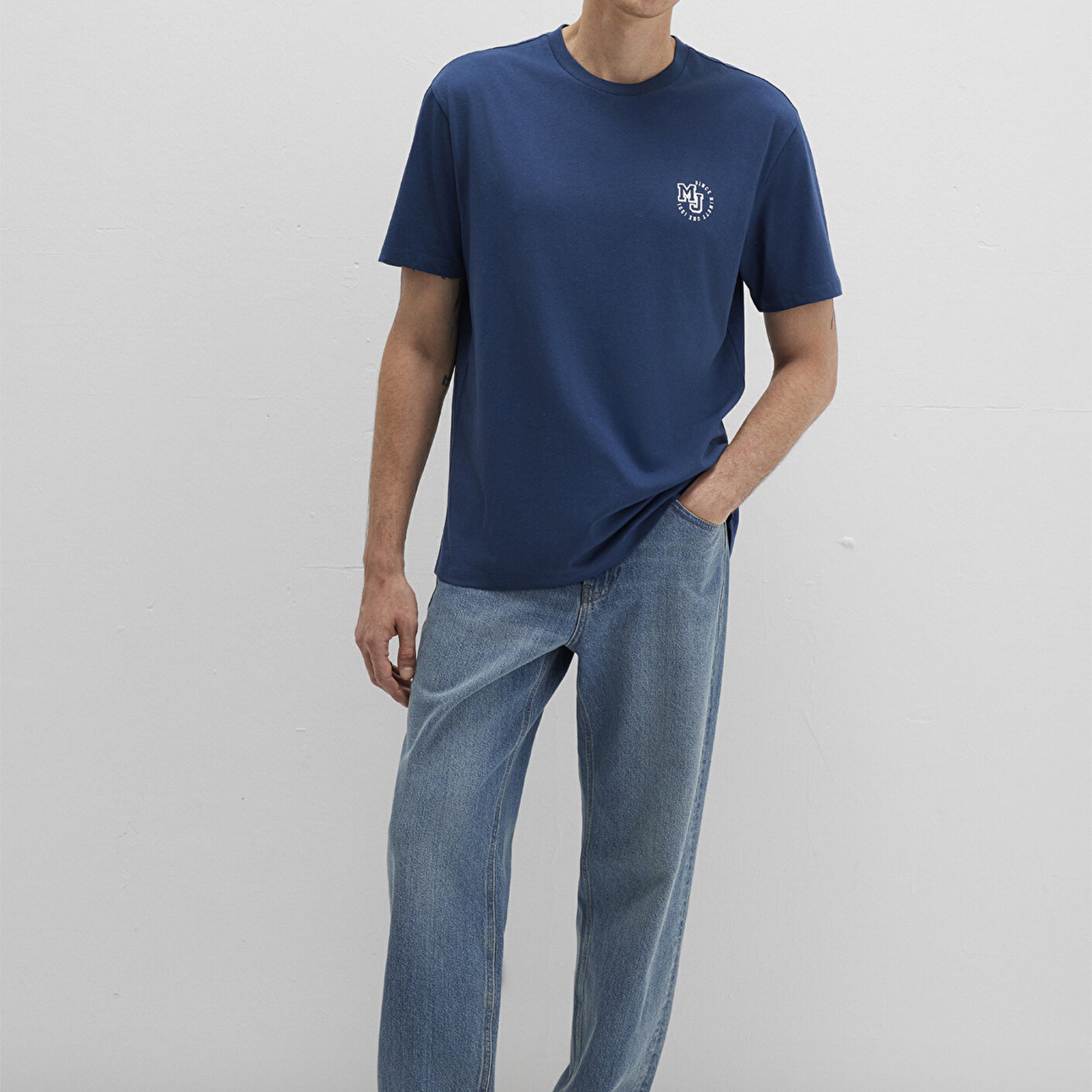 Mavi MJ Logo Baskılı Lacivert Tişört Loose Fit / Bol Rahat Kesim 0612839-89287