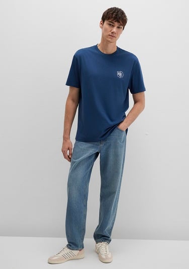  Mavi MJ Logo Baskılı Lacivert Tişört Loose Fit / Bol Rahat Kesim 0612839-89287