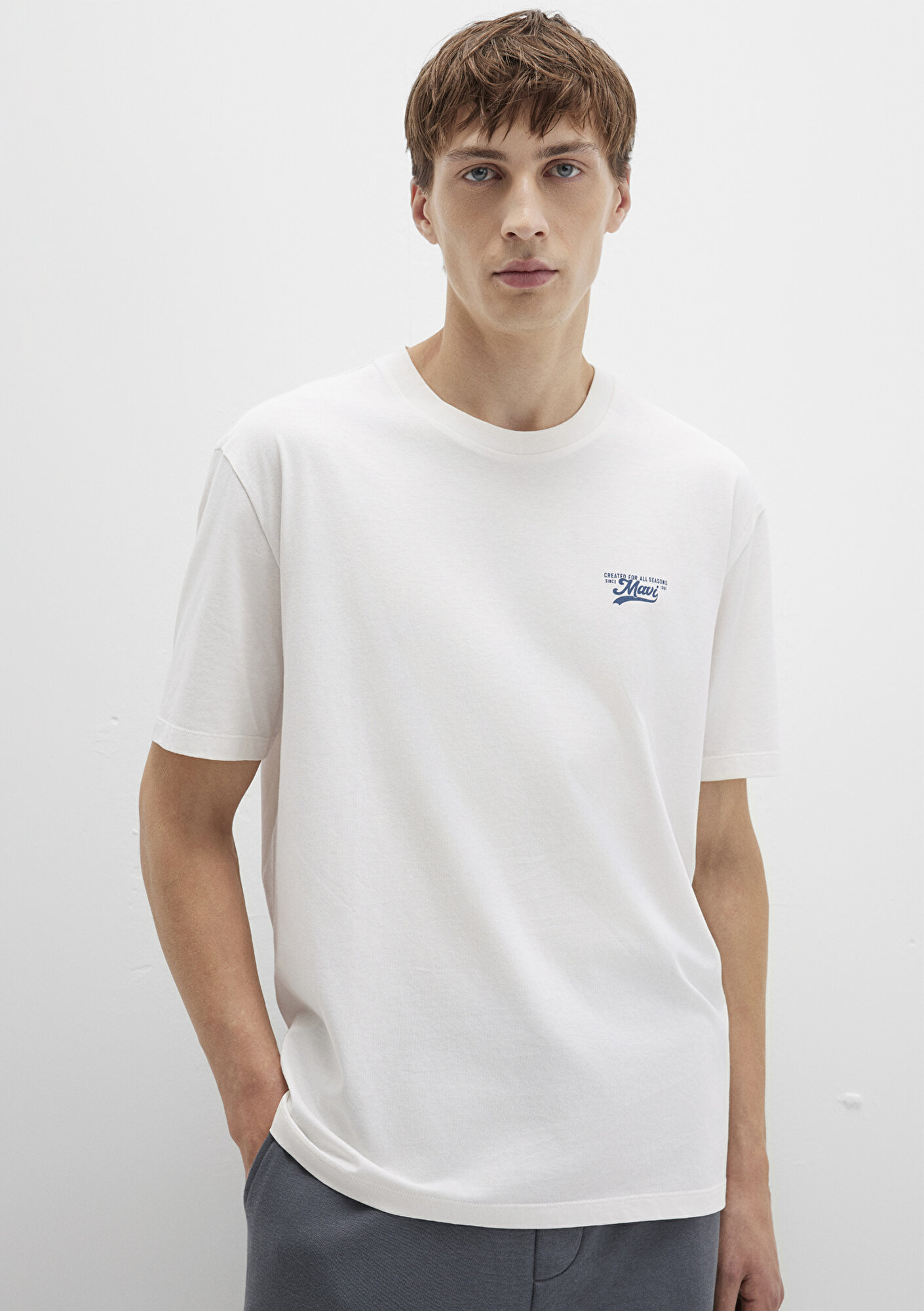  Mavi Mavi Baskılı Ekru Tişört Loose Fit / Bol Rahat Kesim 0612840-70057