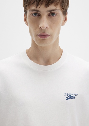  Mavi Mavi Baskılı Ekru Tişört Loose Fit / Bol Rahat Kesim 0612840-70057